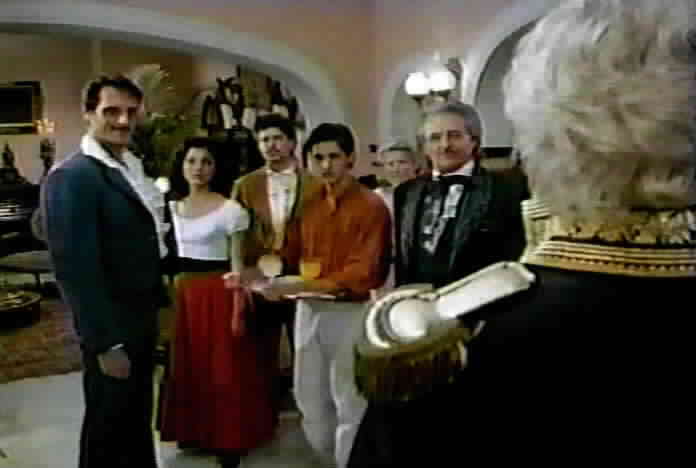 De Soto holds the wealty landowners hostage at the de la Vega hacienda.